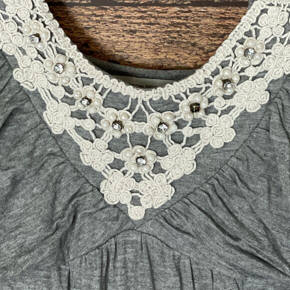 Boston Proper Tank Top Embroidered Crochet Rhinestones Gray Size XS Small - Picture 3 of 8
